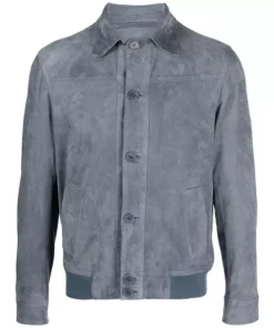 Mens Grey Suede Bomber Jacket