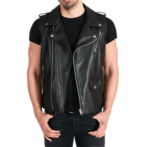 Biker sleeveless leather Jacket for Men