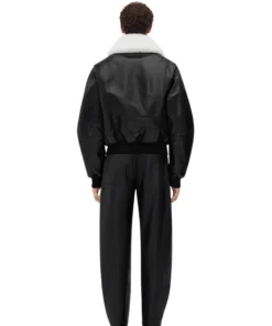 Travis Black Shearling Collar Leather Jacket