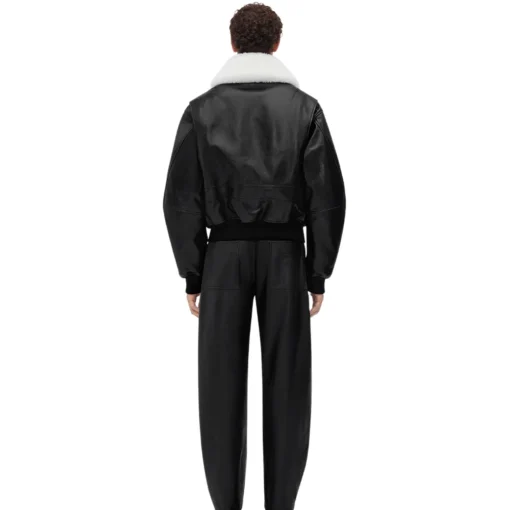 Travis Black Shearling Collar Leather Jacket