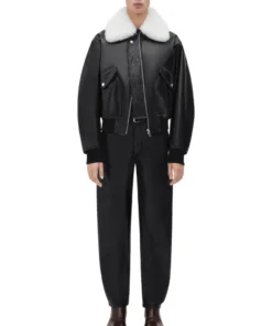 Travis Black Shearling Collar Leather Jacket