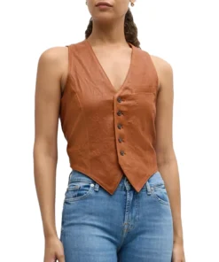 Women’s Brown Cropped Leather Vest