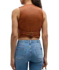 Women’s Brown Cropped Leather Vest