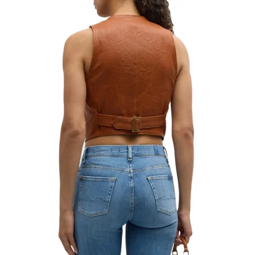 Women’s Brown Cropped Leather Vest