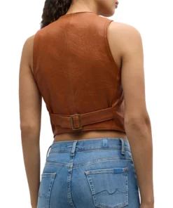 Women’s Brown Cropped Leather Vest