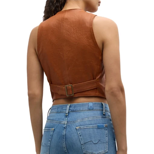 Women’s Brown Cropped Leather Vest