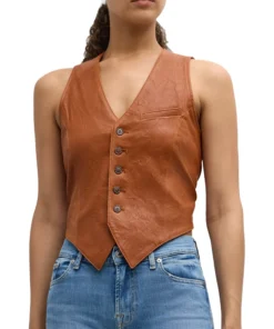Women’s Brown Cropped Leather Vest