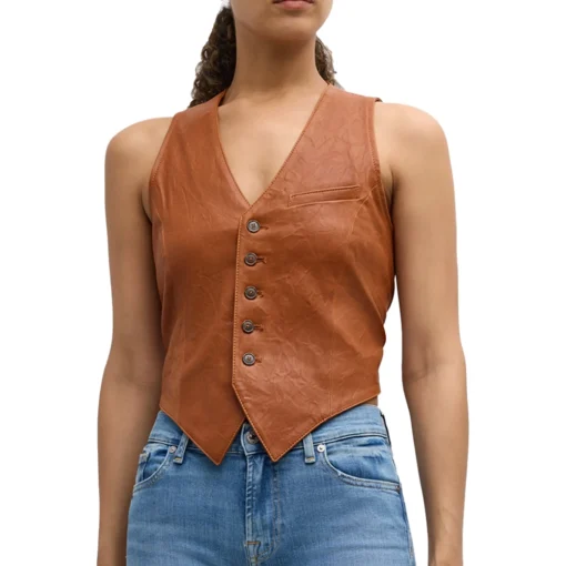 Women’s Brown Cropped Leather Vest