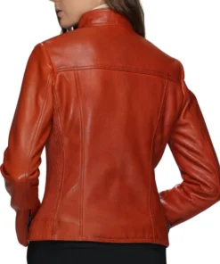Women’s Burnt Orange Leather Moto Jacket