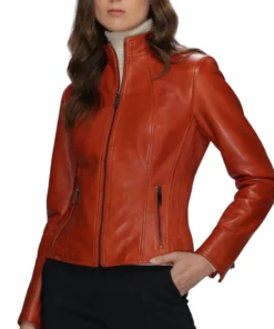 Women’s Burnt Orange Leather Moto Jacket