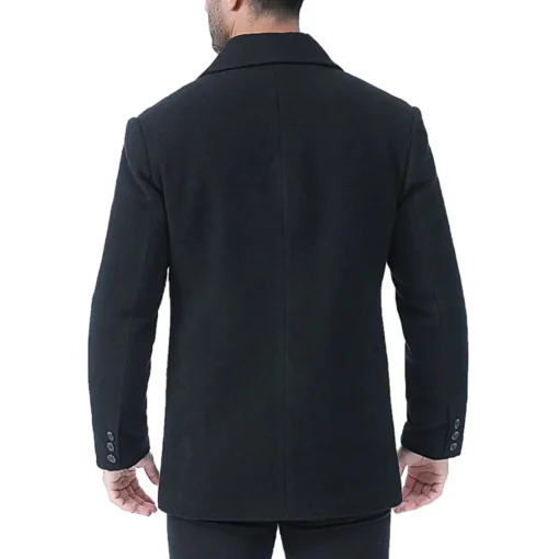 Men Double Breasted Black Pea coat | Men Wool Coat