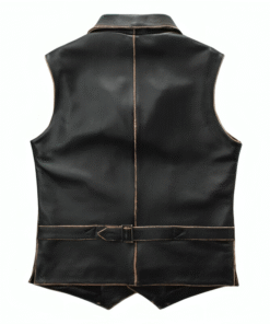 Mens Black Motorcycle Leather Distress Vest