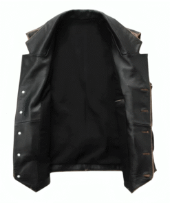 Mens Black Motorcycle Leather Distress Vest
