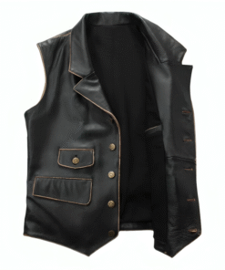Mens Black Motorcycle Leather Distress Vest