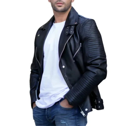 Samuel Black Slim Fit Genuine Leather Motorcycle Jackets
