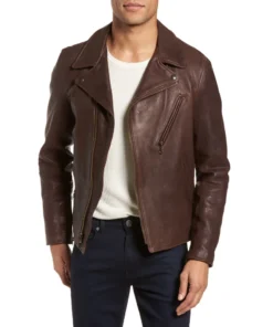 Scott Asymmetrical Brown Leather Moto Jacket