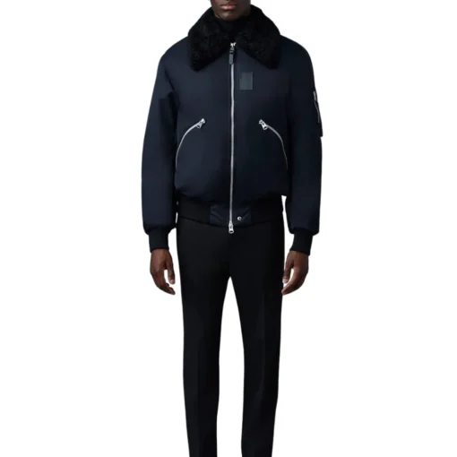 John Shearling Collar Bomber Jacket Black