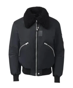 John Shearling Collar Bomber Jacket Black