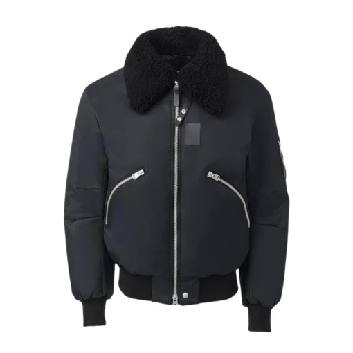 John Shearling Collar Bomber Jacket Black