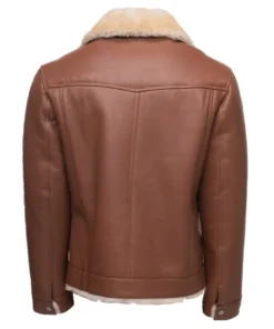 Brown Shearling Leather Trucker Jacket Mens
