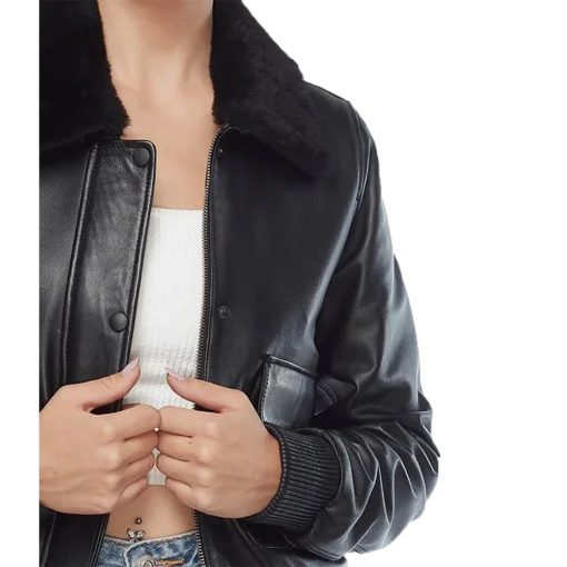 Anne Black Bomber Leather jacket