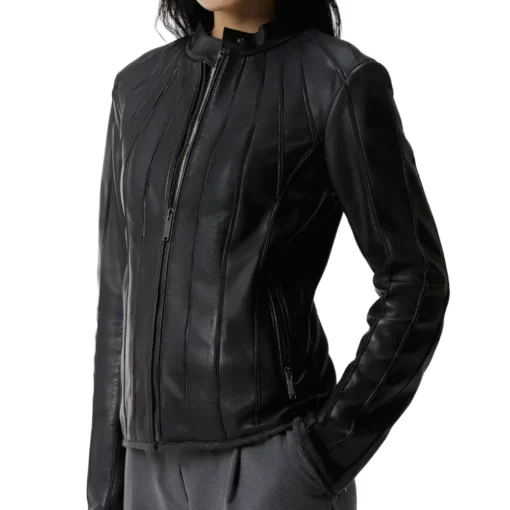 Women’s Slim Fit Black Leather Biker Jacket