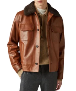 Steven Brown Shearling Collar Leather Jacket