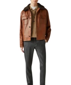 Steven Brown Shearling Collar Leather Jacket