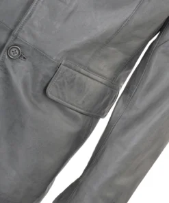 Men’s Two Buttoned Gray Leather Blazer