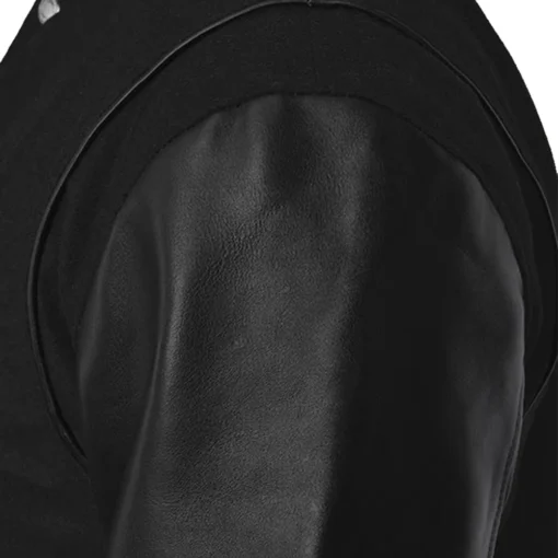 Men’s Black Cotton Varsity Jacket With Leather Sleeves