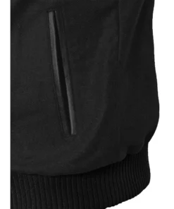 Men’s Black Cotton Varsity Jacket With Leather Sleeves