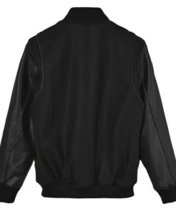 Men’s Black Cotton Varsity Jacket With Leather Sleeves