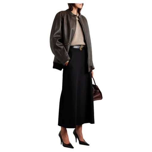 Distressed Brown Leather Bomber Jacket Women