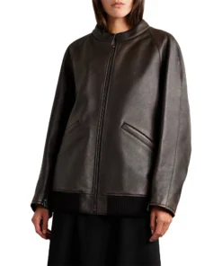 Distressed Brown Leather Bomber Jacket Women