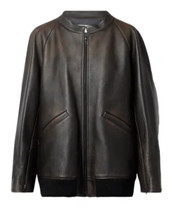 Distressed Brown Leather Bomber Jacket Women