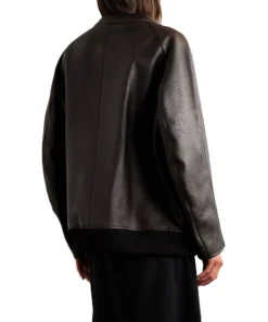 Distressed Brown Leather Bomber Jacket Women