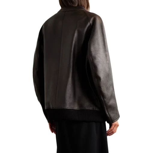 Distressed Brown Leather Bomber Jacket Women