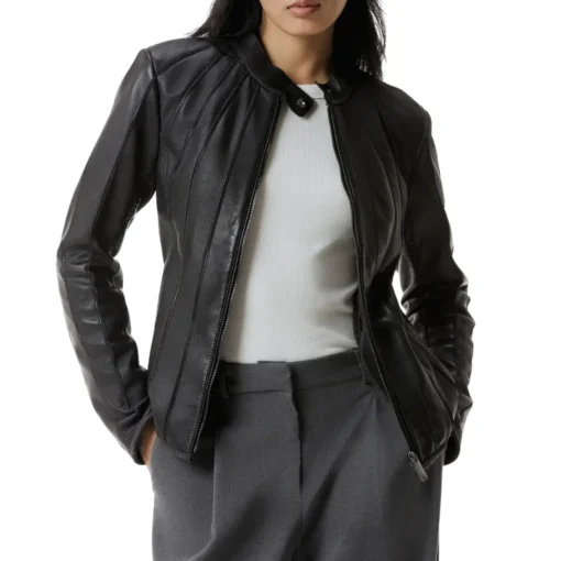 Women’s Slim Fit Black Leather Biker Jacket