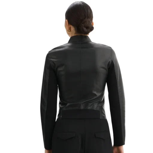 Womens Black Reversible Leather Bomber Jacket