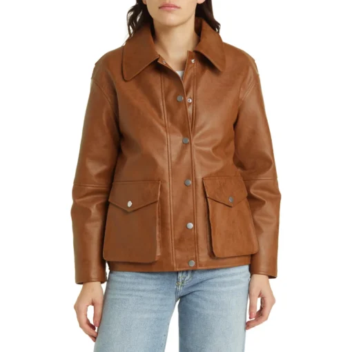 Muse Classic Brown Leather Bomber Jacket Women’s