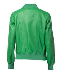 Womens Buttoned Green Leather Jacket