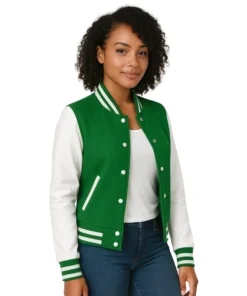Women’s Green and White Baseball Jacket