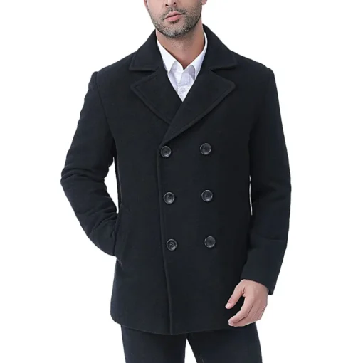 Men Double Breasted Black Pea coat | Men Wool Coat