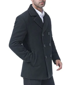 Men Double Breasted Black Pea coat | Men Wool Coat