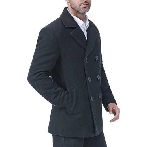 Men Double Breasted Black Pea coat | Men Wool Coat