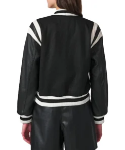 Black Varsity Letterman jackets for Women With Leather Sleeves