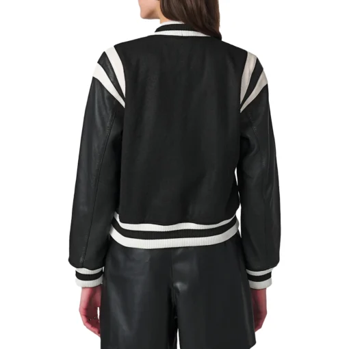 Black Varsity Letterman jackets for Women With Leather Sleeves