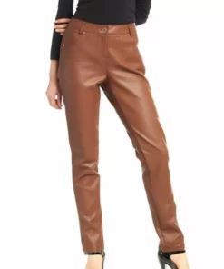 Camel Brown Leather Pants Women