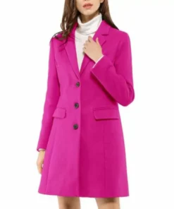 Women’s Pink Lapel Long Wool Coat