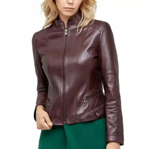 Trendy Women’s Biker Burgundy Leather Jackets